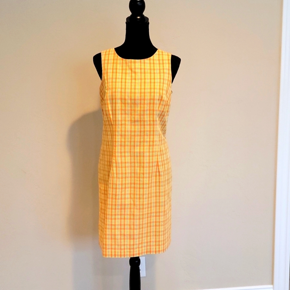 Classics by Eileen West Dress Sleeveless Yellow Plaid Size 8
